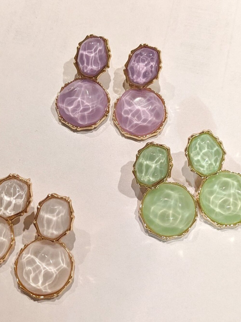 Never Worn Pastel Statement Earrings - 3 Pairs | Gold Tone